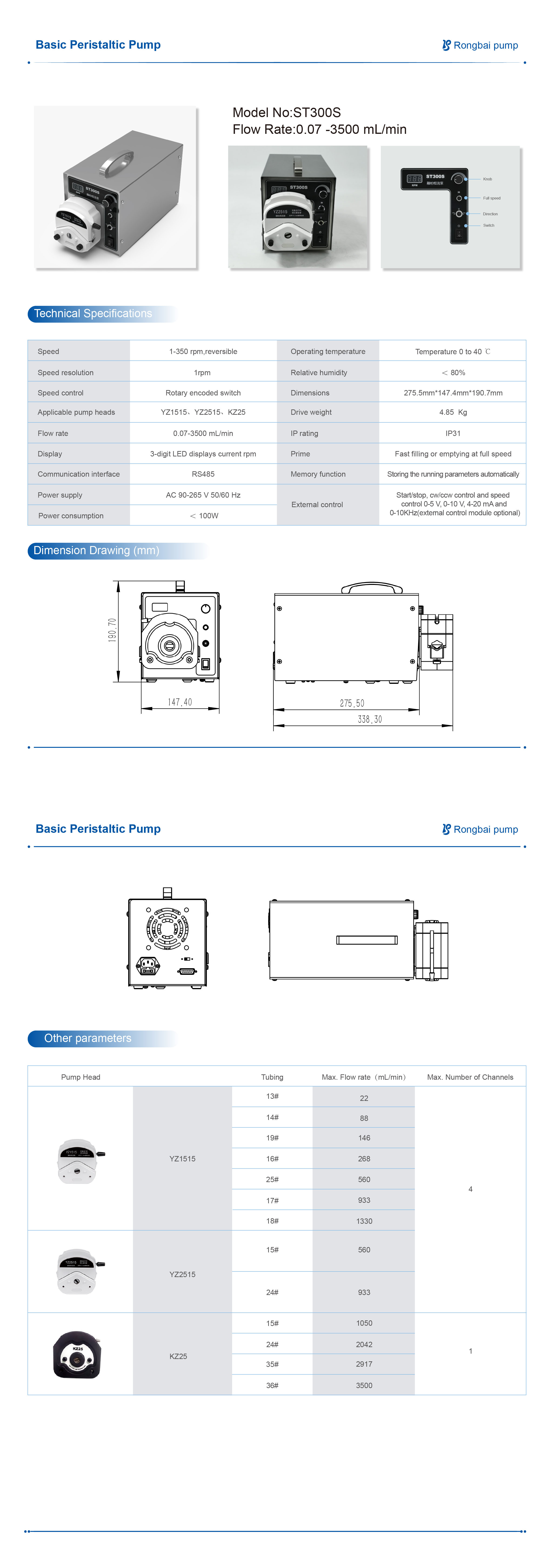 ST300S Multi-channel peristaltic pump, servo motor driven pump