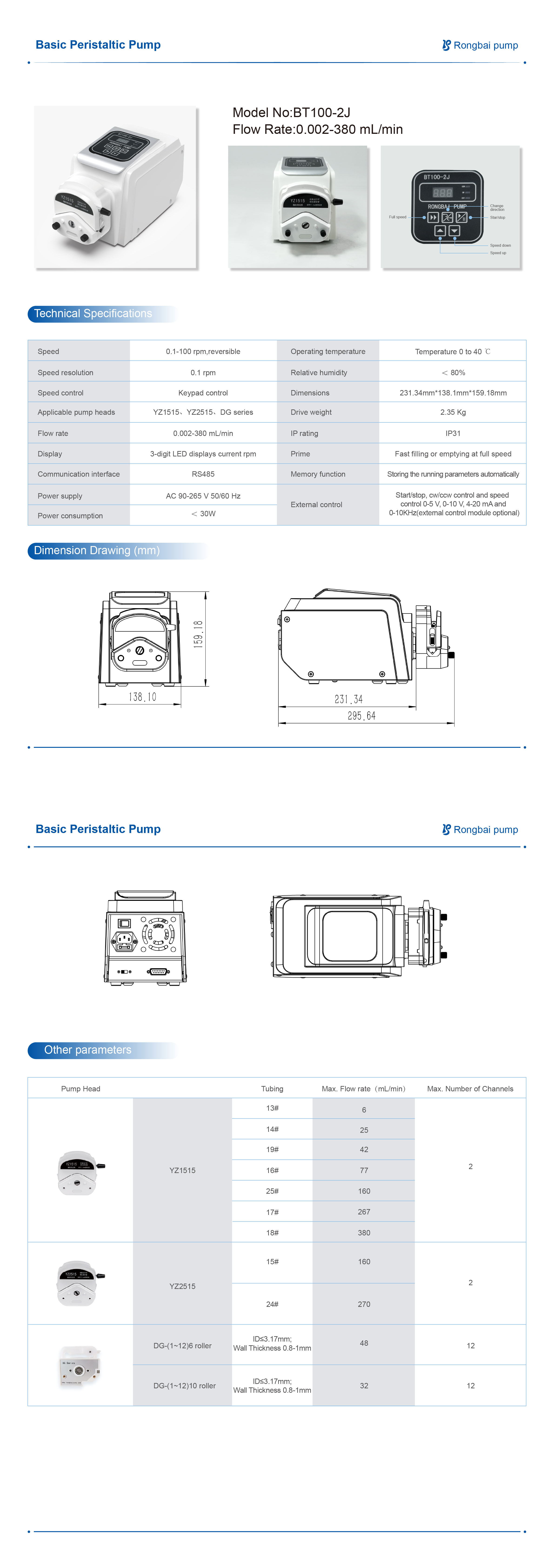 BT100-2J Multi-channel laboratory peristaltic pump,Small precision pump