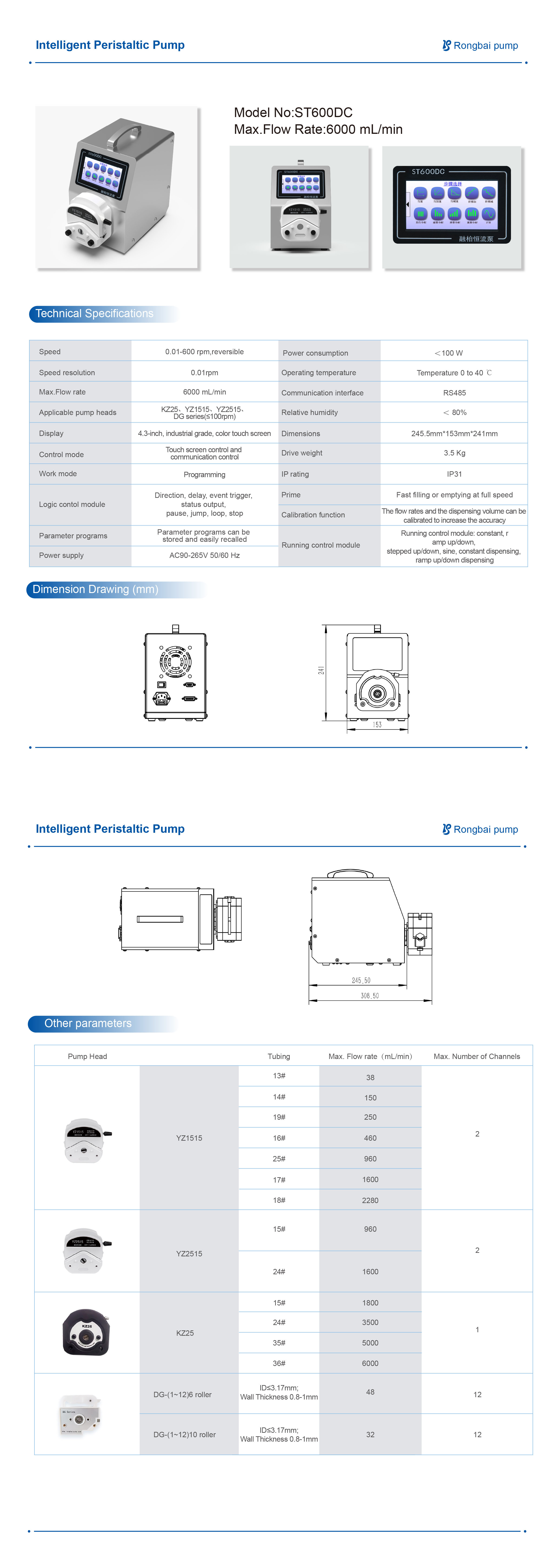 ST600DC Programmable Peristaltic Pump,Servo Motor Drive