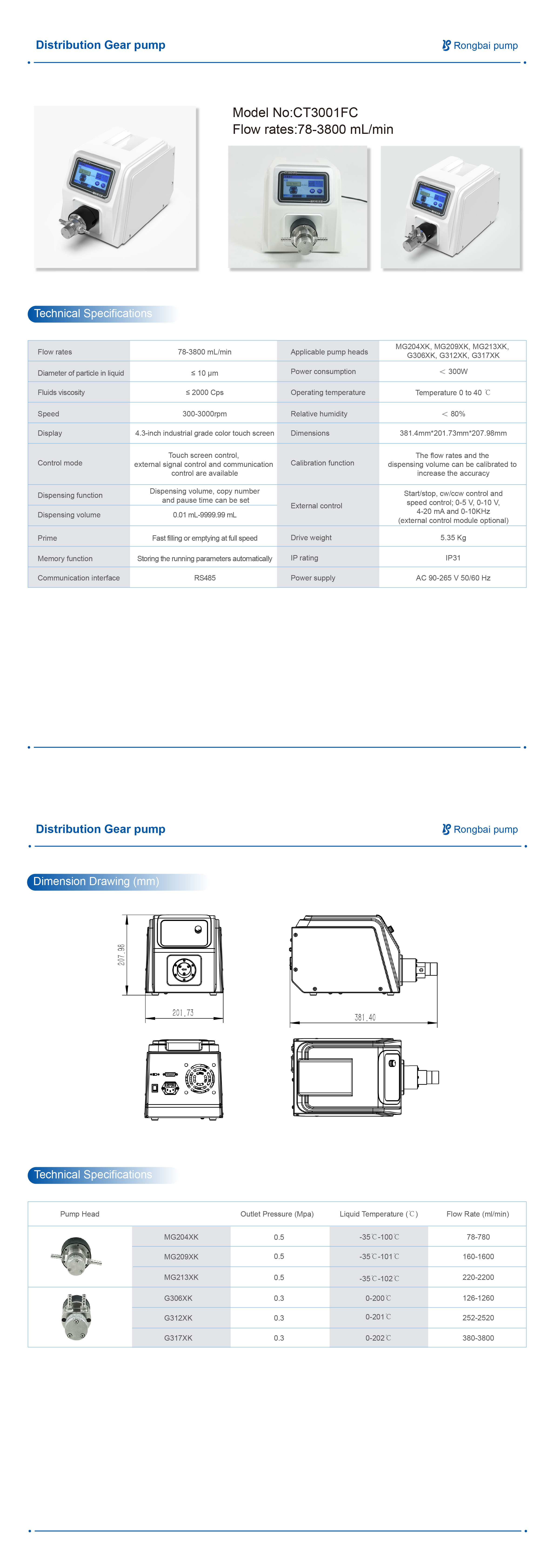 CT3001FC touch screen laboratory gear pump