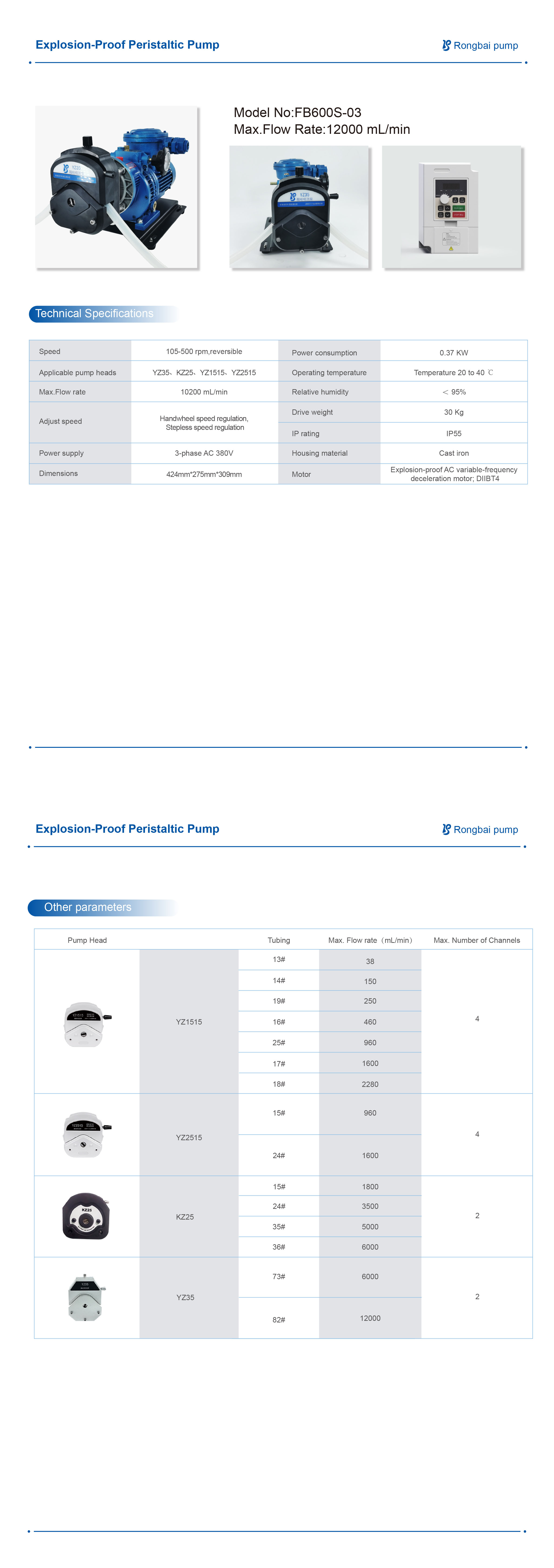 FB600S-03 Handwheelless Speed ​​Speed ​​and Explosion-proof peristaltic pump