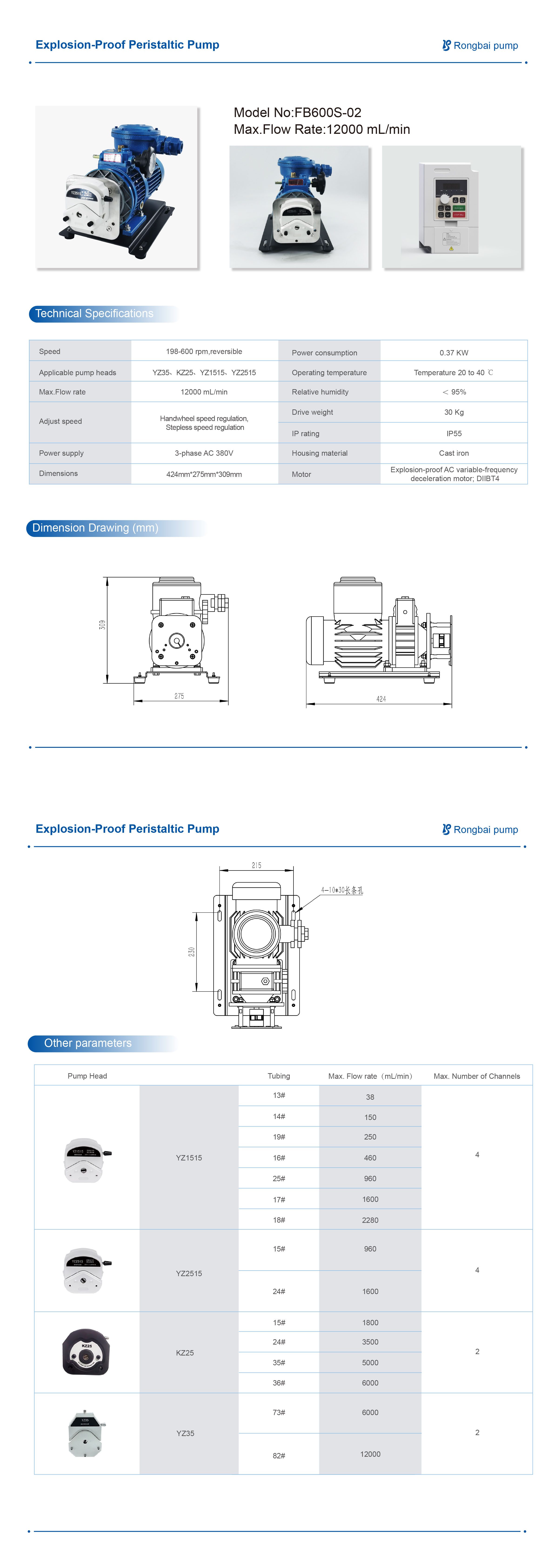 FB600S-02 Handwheel Speed ​​and explosion-proof peristaltic pump